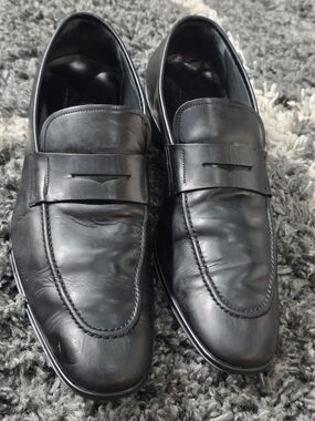 Salvatore Ferragamo Black Leather Penny Loafers Size 10.5M